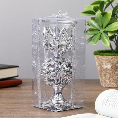 Climber Plastic, glass for 1 candle "openwork ball" glass on the leg silver 15x6x6 cm-6
