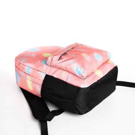 A backpack with a zipper, 3 outer pockets, pink color-4
