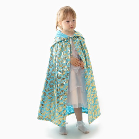 Carnival cloak of children, satin, color gold pattern on blue, length 85cm