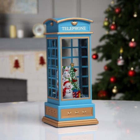 LED figure “Snowman in a telephone booth” 10.5 × 25 × 10.5 cm, plastic, AAX3 batteries (not complete), USB, glow warm white-1