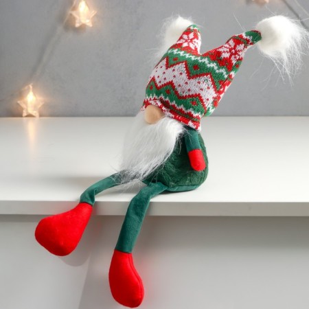 Interior doll "Santa Claus in a hat with green patterns, with bombs" 41x13x10 cm-2
