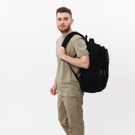 Male backpack, Marat, 3 lightning departments, 3 external pockets, black/blue color-4