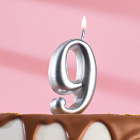 Candle for the cake number "Silver", 5.5 cm, number "9"