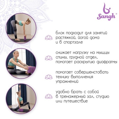 Sangh yoga block, 23x15x8 cm, purple color-2