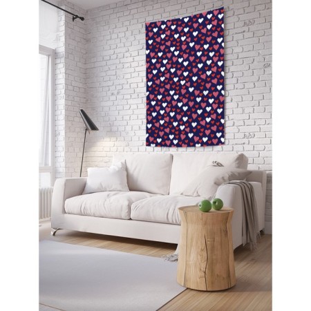 Decorative panel with photo printing "Snowfall from hearts", vertical, size 150x200 cm