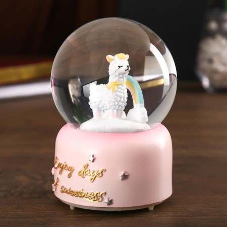 Souvenir Polystone Water Ballion Music, Light "Lama and Rainbow" MIX 12.8x8x8 cm-1