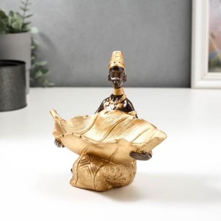 Souvenir Polystone stand "African with a gold sheet" 14x14.8x9.5 cm-1