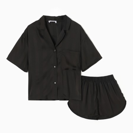 Female pajamas (shirt and shorts) KAFTAN SILK "strip" r.40-42, black-5