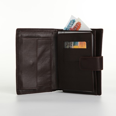 Male purse on magnet 3 in 1, department for auto documents, passports, brown color-6