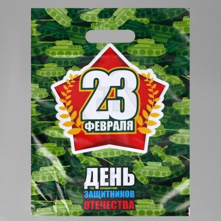Package "Defender of the Fatherland", polyethylene with a cut pen, 30 x 40 cm, 50 μ