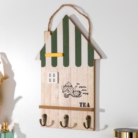 Hooks decorative wood "house with a striped roof" 30x20x3.5 cm