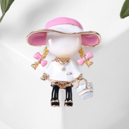 Brooch "Girl" in a hat, colored in gold-1