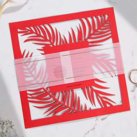 Wedding invitation: carved 16 x 16 cm, (color of Marsala)-1