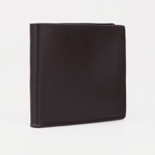 Male purse without fastening, department for bills, for cards, for coins, brown color