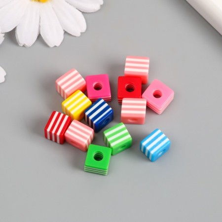 Beads for creativity plastic set 13 pcs "Striped cubes" 1x1x0.8 cm-1