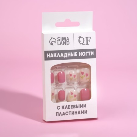 Flourish overhead nails, 12 pcs, with adhesive plates, soft square shape, pink/white color-9