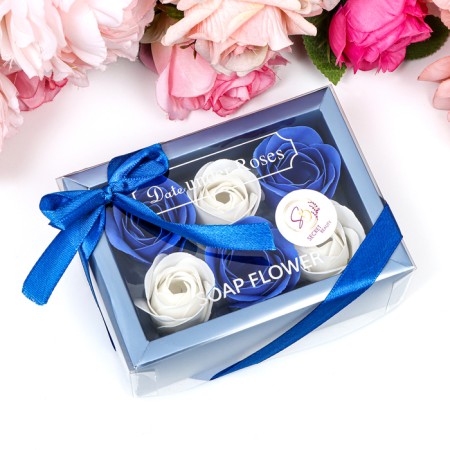 Soap roses, white and blue, set of 6 pcs.