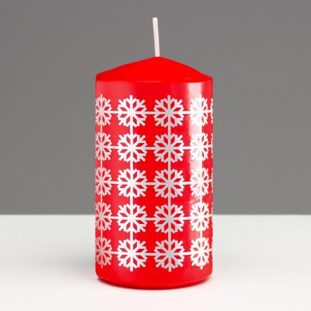 Candle - cylinder "Christmas balls", 5x10 cm, red with silver-1