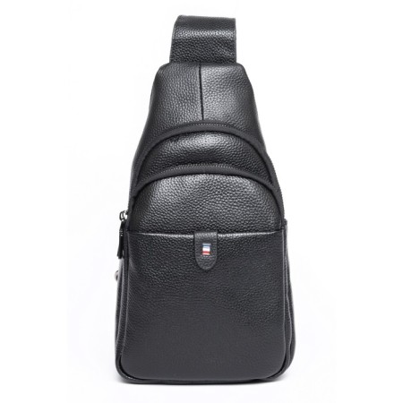 Male sling bag, genuine leather, de-gosa black, 16x8x25 cm