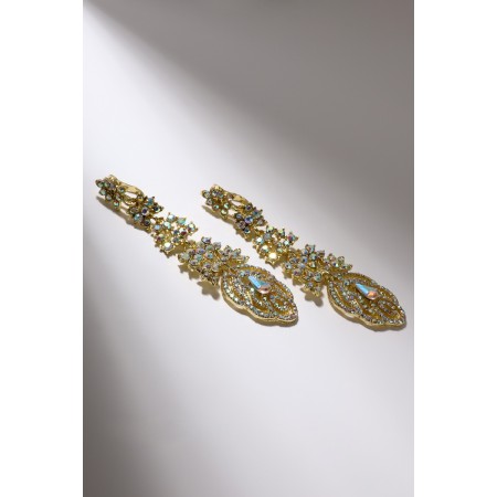 Hanging earrings with rhinestones "evening" tail, rainbow color in gold, 8 cm-5