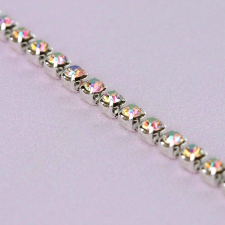 Chain with rhinestones, with holography, metal, glass, 3 mm, 9 ± 1 m, silver color-1