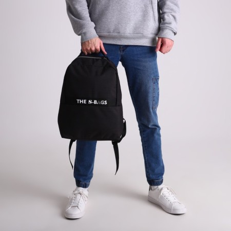A backpack with a zipper, "saxi", a laptop department, black color-9