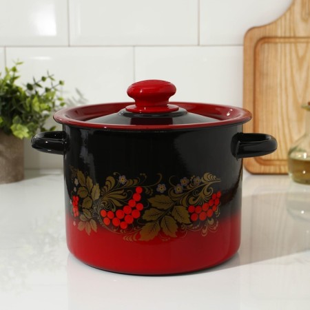 Pan, 3.5 l, enameled cover, induction, color red-black mix