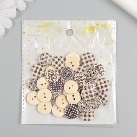 Buttons wood for creativity 2 punctures "patterns" black set 40 pcs 1.5x1.5x0.4 cm-3