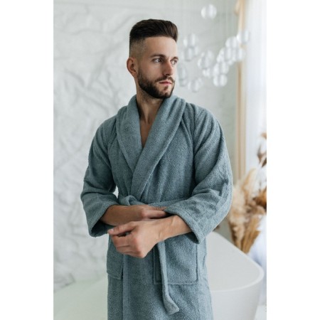 Terry dressing gown, size 46, dark-soot color-1