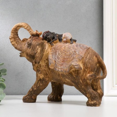 Polystone souvenir "African elephant with a baby" under a tree 20x25x10.5 cm-1