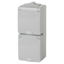 Roset 2x2p+E Wide. IP65, 16A-250V, OU, Gray