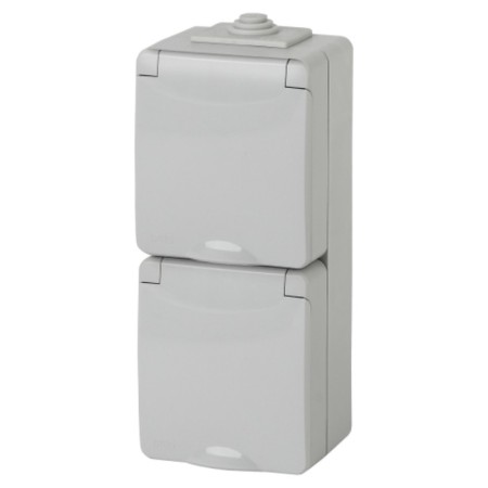 Roset 2x2p+E Wide. IP65, 16A-250V, OU, Gray
