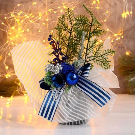 Decor "New Year's quirks" apples and twigs, 25 cm blue