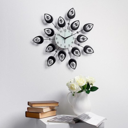 Watching clock, series: openwork, "black petals", smooth move, D-15 cm, 47 x 47 cm-3