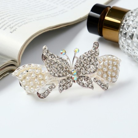 Hair hair clip "Helayed" butterfly, 9 cm, silver-white