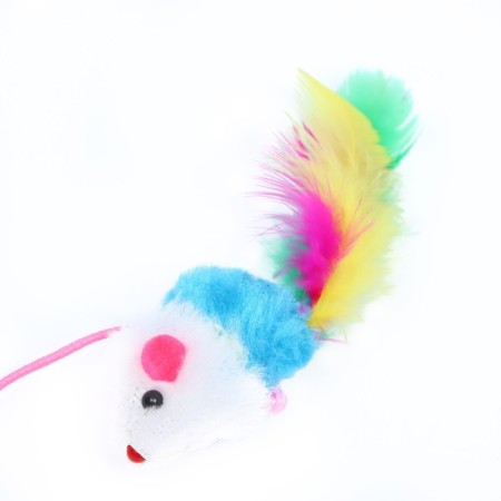 Domestico-a figure "color mouse", 32 cm, white/blue mouse on a pink handle-2