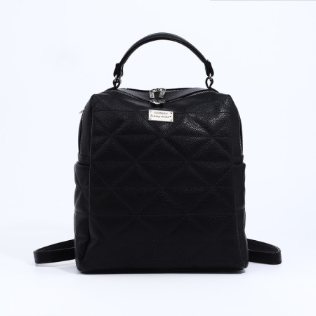 A backpack with a zipper, black color