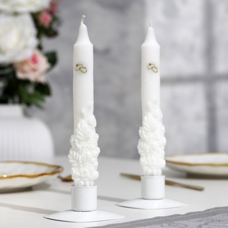 Set of wedding candles "Romance with rings", white, parental couple