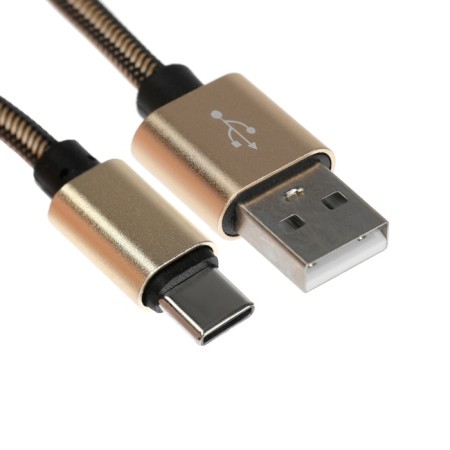 Type- C cable - usb, 2.1 a, nylon braid, 1 meter, golden