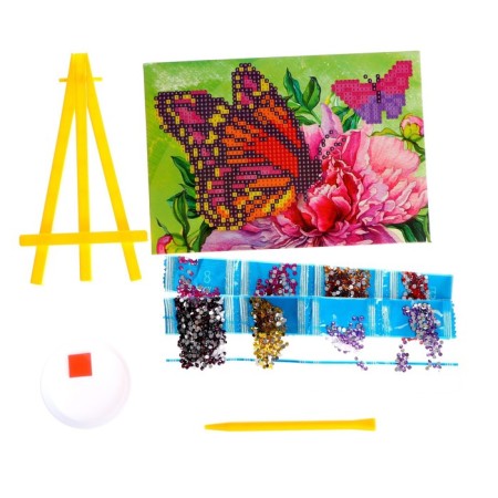 Diamond mosaic with a partial filling on the stand “Butterflies”, 13 x 19 cm, cardboard-2