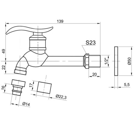 Bronze de Luxe 21595/2 crane, for a bath, long, nozzle for a hose-2
