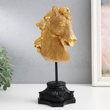 Souvenir Polystone Bust "The Head of the Ringing Horse" Gold 10.5x14x27 cm-3
