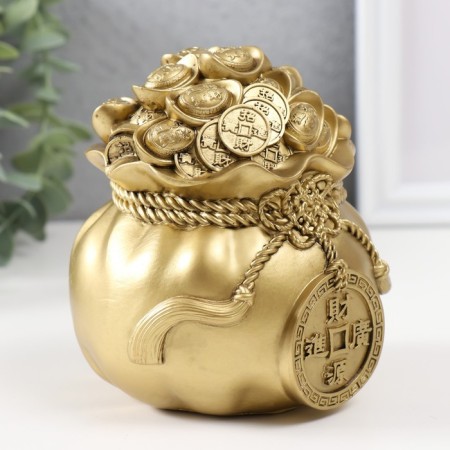 NECKE Polystone for bronze "A bag with a large Chinese coin" 10.5x10.5x12 cm-1
