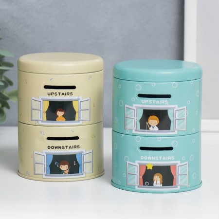 Piggy bank Metal double "Babies at the window" mix 12x8.5x8.5 cm