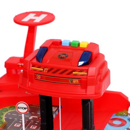 Parking "Fire Station", light, sound, elevator, with metal machines and helicopter-14