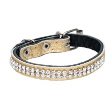 Collar of two-layer leather with rhinestones, width 1 cm, Osh 16-22 cm, gold