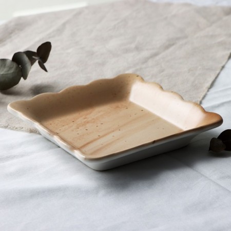Deep ceramic “gem” plate, 14 x 14 cm, beige color-3