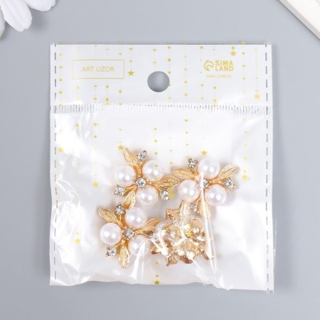 Decor for creativity Metal "3 pearls with leaves, rhinestones" set of 4 pcs 2.3x2.3 cm-4