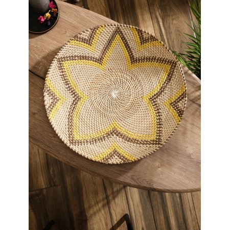 Decorative wicker rattan "Flower", 50x50x5 cm, black and yellow-2
