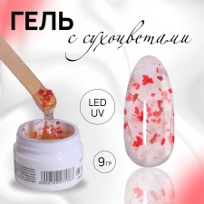 Building gel, with dried flowers, 3 phase, 9 g, led/uv, transparent/red color
